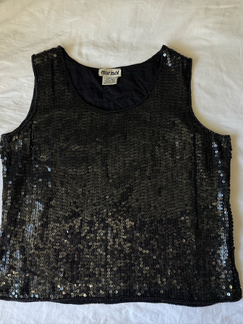 Marisol Vintage 80s Womens L Tank Sequin Covered Layer'd Bead Trim Stretch